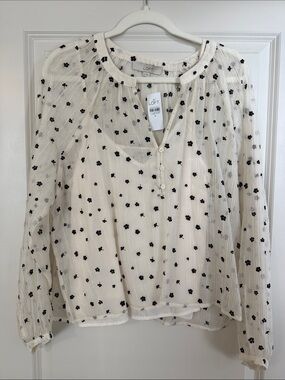 LOFT Cream Blouse with Black Floral Dots